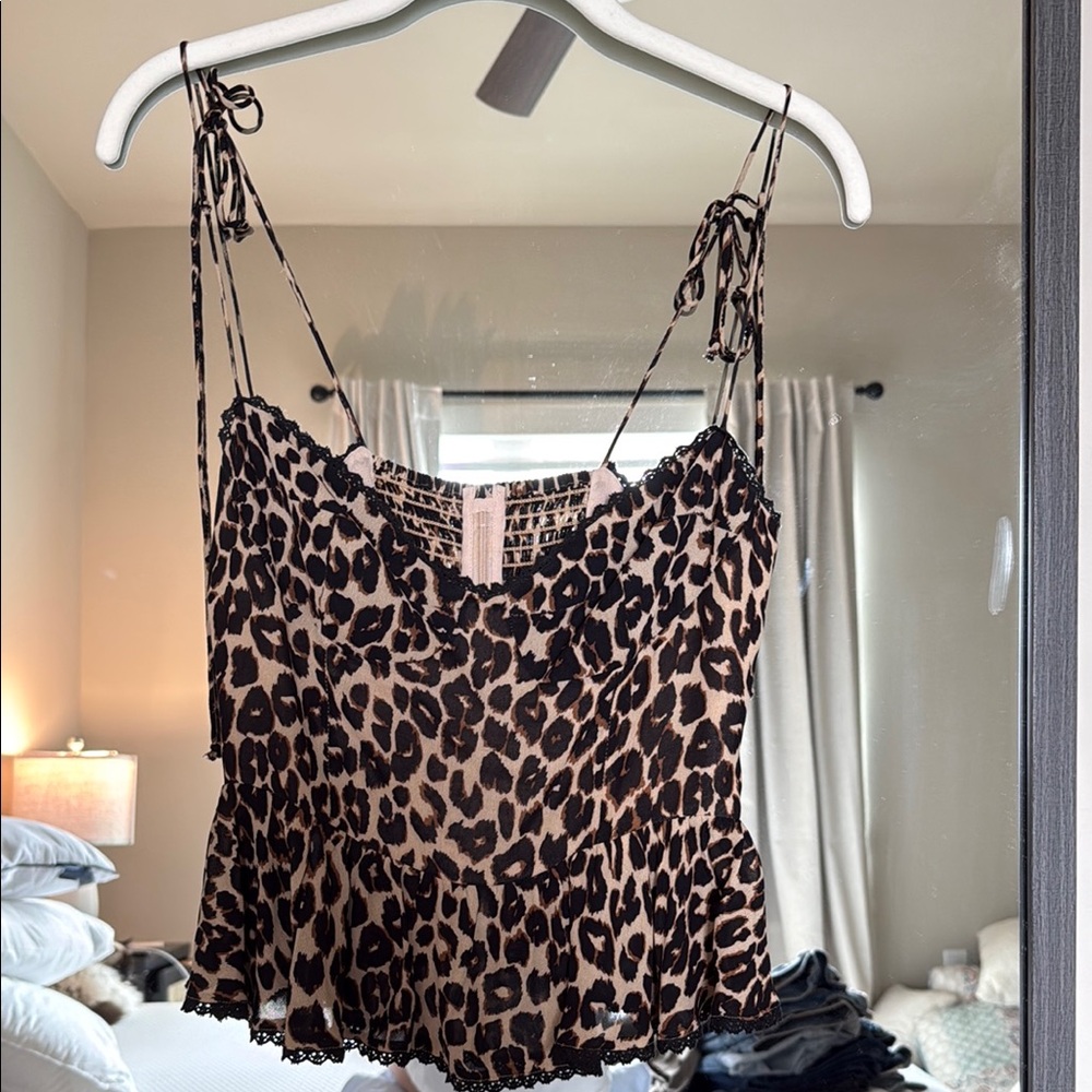 Reformation Brown and Black Smocked Tie Front Camisole